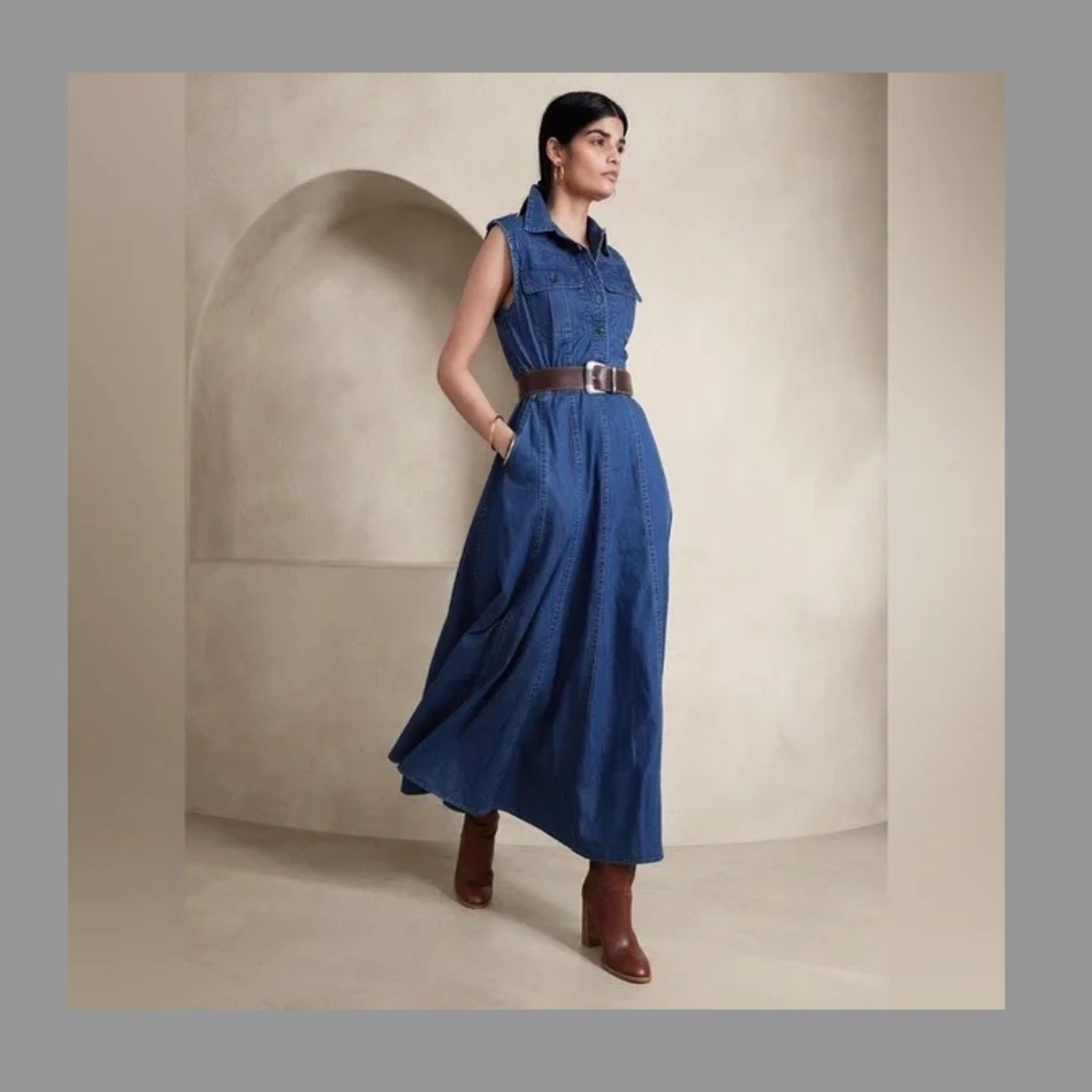 Banana Republic Denim Sleeveless Maxi Vivo Shirt Dress Size 4